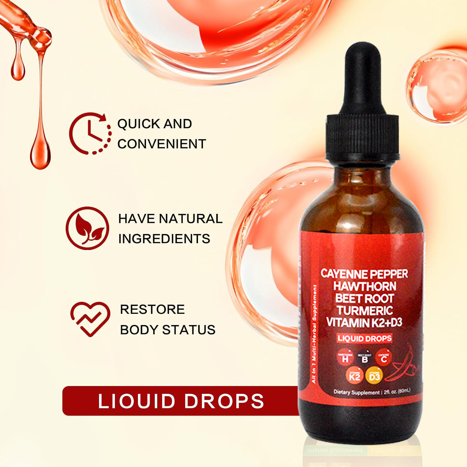 60ML Cairan Cabai Cayenne Orga - Vitamin D3 K2 Drop ulasan dan harga